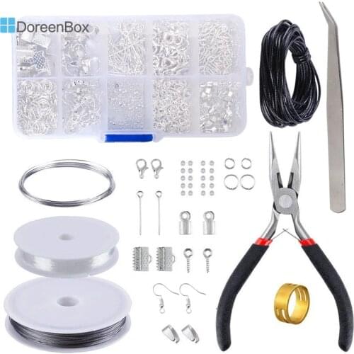 Doreen Box DIY Jewelry Findings Tool Set Kits Jump Ring Tail Chain Clip Buckle Earring Hooks Box Sets For Jewelry Making Supply