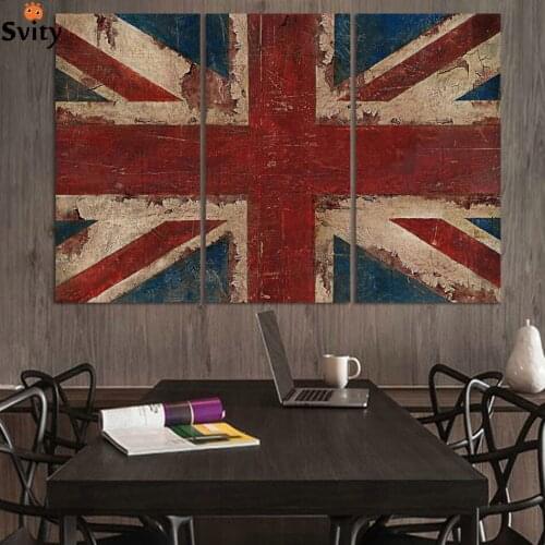 The Union Flag In Red White And Blue 3 Piece Painting On Canvas Wall Art Picture Print Art The Picture Home Decor Oil Prints