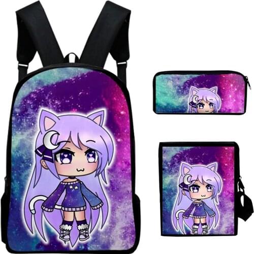 Gacha life merch backpack set 3 pieces lightweight youth school bag 3D printing messenger bag pencil case