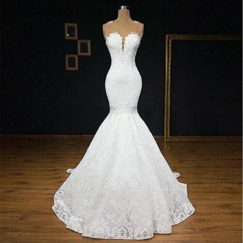 Lceland Poppy Lace Mermaid Wedding Dresses 2021 Sleeveless Floor Length Illusion Back Bridal Gowns Vestido de Noiva