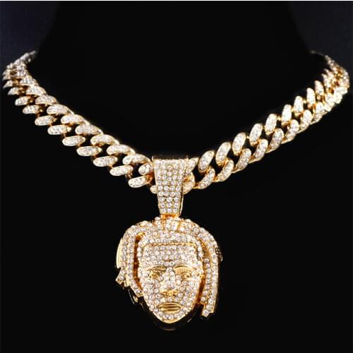 Rapper XXXTentacion Necklace Hiphop Iced Out Crystal Pendant Necklace Fashion Cuban Chain Charm Statement Jewelry Gifts