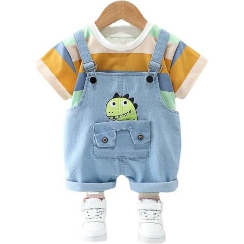Summer Fashion Baby Clothes Suit New Children Boys Girls Cotton T Shirt Overalls 2Pcs/set Toddler Sports Costume Kids Tracksuits