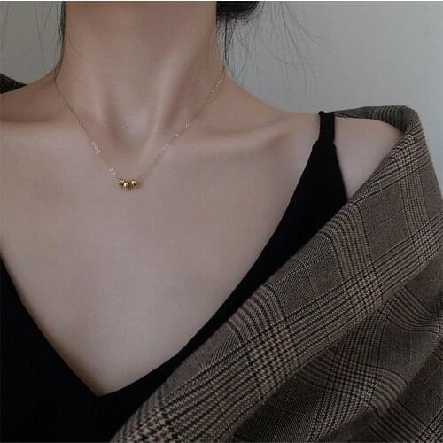 LSC45 925 Sterling Silver Delicate Three Circle Beads Charm Necklace For Women Clavicle Chain Gold ecklace Choker Jewelry