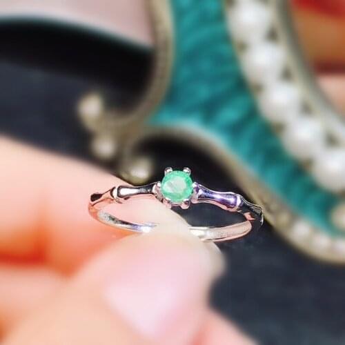 Natural real emerald round small ring Per jewelry 3*3mm 0.15ct gemstone 925 sterling silver Fine handmade jewelry J210721
