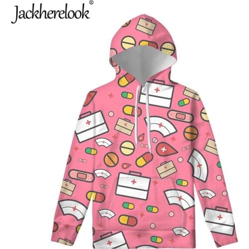 Jackherelook Cute Cartoon Hospital Nursing Tops Sweatshirts Hooded Tracksuits Jacket Winter Kangaroo Pocket Pullover for Girls