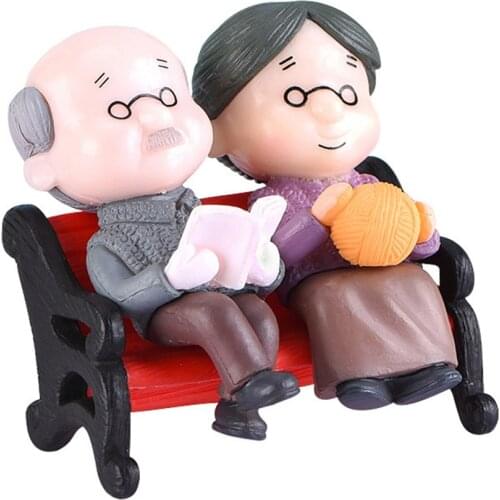 Mini Grandma Grandpa Couple Figures Miniature Figurines Fairy Garden Accessories Garden Ornament Micro Landscape CLH@8