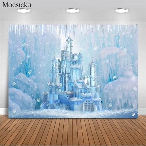 Mocsicka Winter Theme Background Ice And Snow Castle Decoration Style Baby Shower Photo Background Photography Banner