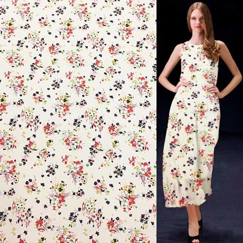Fashion floral print on beige pure silk crepe de chine silk fabric silk CDC fabric,SCDC1122