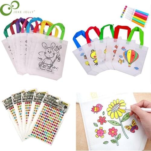 Non-Woven Bag for Children Arts Crafts Color Filling Drawing Toy DIY Environmental Graffiti Bag Handmade Painting WYW