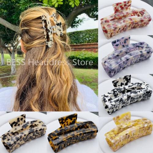 2021 New Hair Claw Large Geometric Hollow Square Tortoiseshell Leopard Acetate Hair Clip for Women Hair Headwear Accessories