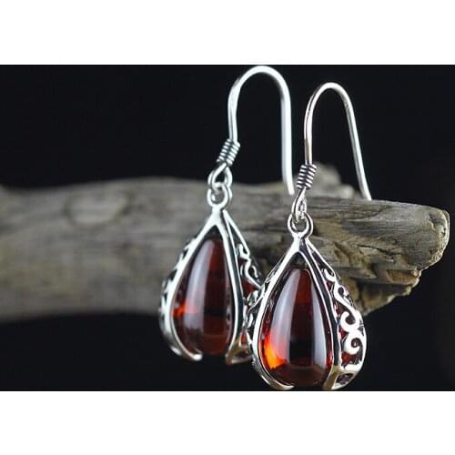 New Arrival Brinco Garnet Earrings For Lady S925 Wholesale Fashion Lady Hollow-out Pomegranate Sterling Silver Jewelry