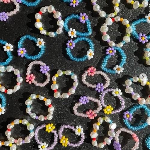 New Cute Transparent Resin Acrylic Handmade Beaded Rhinestone Colourful Geometric Square Round Rings for Women Y2k Jewelry Party
