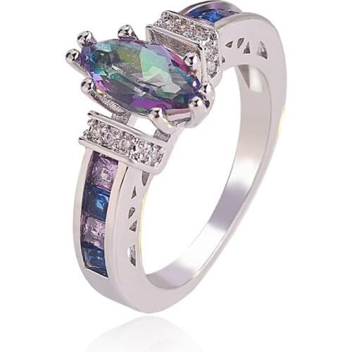 New 925 Sterling Silver Ring Colorful Amethyst Zircon Ring For Woman Charm Jewelry Gift