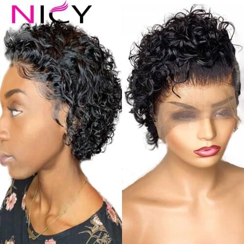 Pixie Cut Wig Natural Black Curly Human Hair Wig For Women Short Bob Lace Front Human Hair Wig Pre Plucked
