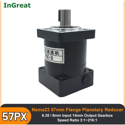 Nema23 Planetary Gearbox Ratio 3,4,5,6,10,16,24,36~216:1 Reducer 6.35mm,8mm Input 14mm Output for Nema23 57 Stepper Motor
