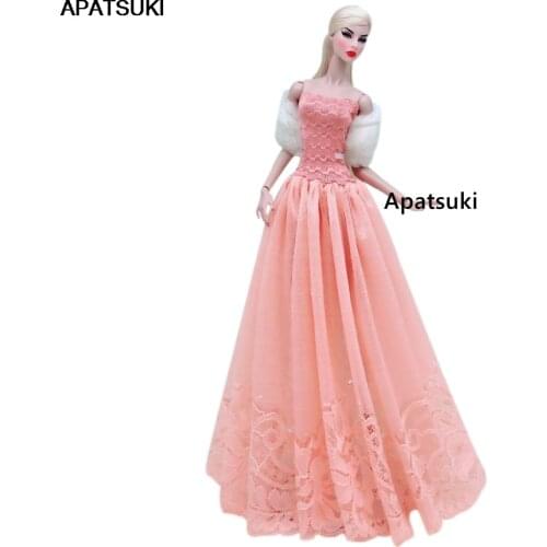 Pink Princess Dress Fashion Doll Clothes For Barbie Doll Outfits Set Vestidoes Gown & Shawl 1/6 BJD Dolls Accessories Kid Toys