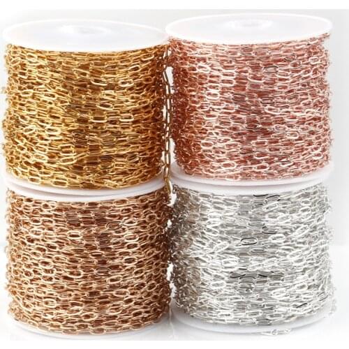 SAUVOO 10 Meters/Roll Gold Silver Paperclip Link Chain Oval O-Shaped Flat Chain For DIY Jewelry Chains Accessories