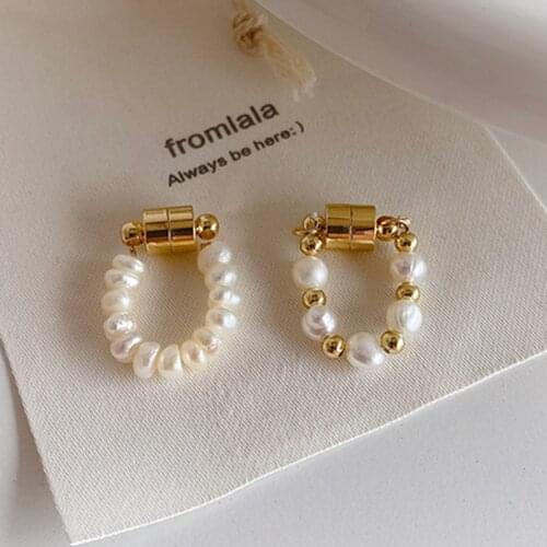 Korean Gold Handmade Beads Pearl Earcuff Pearls Ear Cuff Fake Piercing Faux Earrings for Women Accessories Magnetic Jewelry
