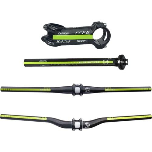 Special cycling FCFB FW green carbon mountain handelebar set MTB flat /rise bar ends stem top cap seat post headset free ship