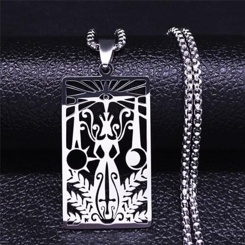 Tarot Divination Sword Sun Moon Goddess Stainless Steel Women/Men Silver Color Statement Necklace Jewelry bijoux N4360S03