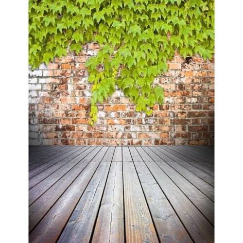 TR 5X7ft vinyl cloth wooden floor brick wall green maple leaves photography backdrops customize newborns wedding studio backdrop