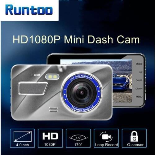 RUNTOO Dash Cam 4.0inch Screen 1080P Video Recorder Rear View Camera Front and Rear Dual Dashcam Car DVR