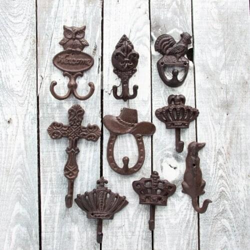 Vintage Rustic Cast Iron Crown Design Key Coat Hooks Rack Decorative Wall Mounted Antique Shabby Chic Metal Wall Hooks