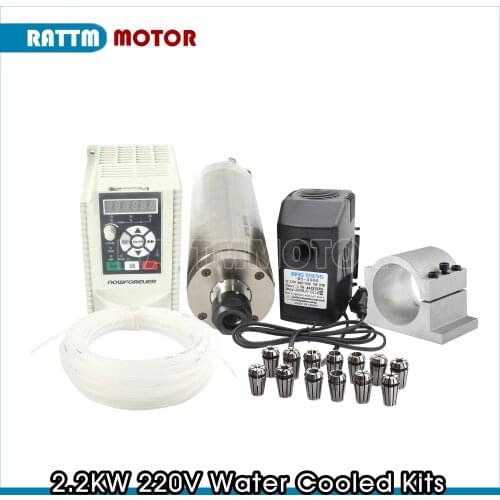 2.2kw ER20 Waterproof Water cooling lathe spindle motor for metal & 2.2kw Inverter VFD & 75W water pump for CNC Router