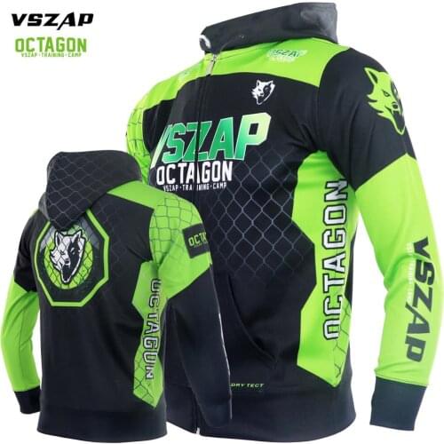 VSZAP Muay Thai Long Sleeve Hoodie Fighting Jacket Fitness Sweatshirt MMA Warm Clothes BJJ Hooded Jersey Training Kick Boxing