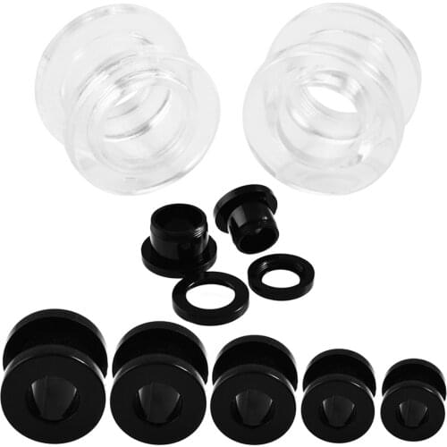 2pcs Acrylic Ear Plugs and Tnnels Screw Fit Black Ear Gauges Piercing Plugs Orelha Piercing Stretcher Body Piercings Jewelry