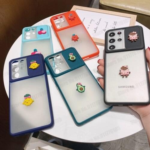 3D Cartoon Slide Camera Lens Protective Case for Samsung Quantum 2 A82 S21 S20 Ultra F62 M62 M31 Note 20 Matte Shockproof Cover