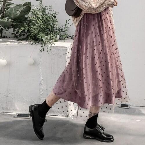 Aproms White Dots Floral Print Pleated Midi Skirt Women Elastic High Waist Side Pockets Skirts spring Summer 2020 Elegant Female