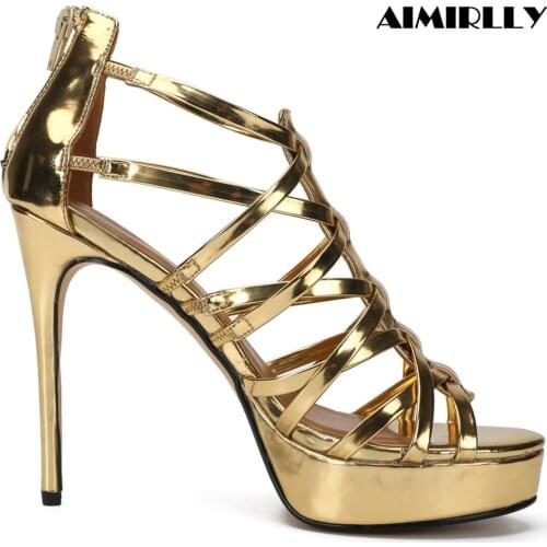 Womens Shoes Peep Toe High Heels Platform Sandals Strappy Cover Heel Zipper Fashion Summer Footwear Big Size Crossdresser Shoes