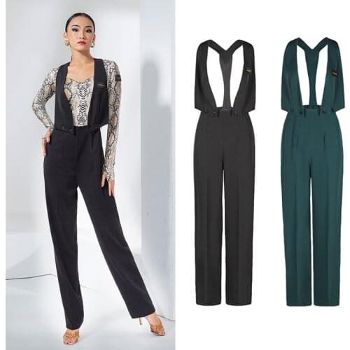 Latin Dance Pants Women Ballroom Practice Wear Black/Green Vest+Pants Performance Clothes Ladies Waltz Tango Cosutme DNV14519