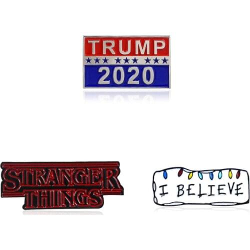 " Stranger Thing" Badge Rectangular Brooch Trump 2020 "I Believe"Slogan Enamel Material Pins Collar Decoration Gifts material