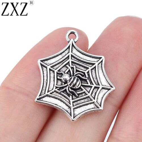 ZXZ 10pcs Tibetan Silver Spider & Web Charms Pendants Beads for DIY Necklace Bracelet Jewelry Making Accessories