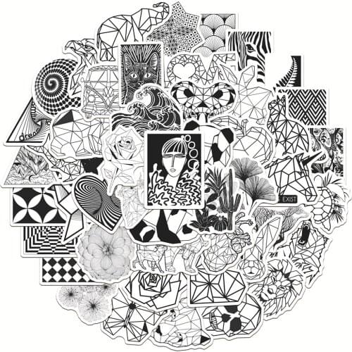 10/30/50pcs Geometry Animal Cool Black White Stickers Aesthetic Graffiti Toy Motorcycle Laptop Phone Suitcase Car Sticker Decals