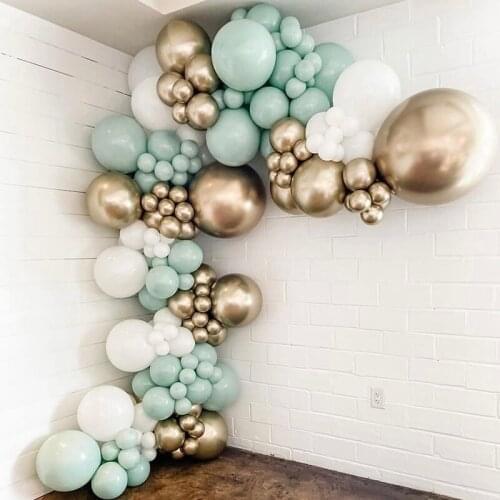 134Pcs White Maca Green Garland Arch Kit DIY Latex Balloons Set Gold Chrome Metallic Baloon Bridal Wedding Decors Baby Shower