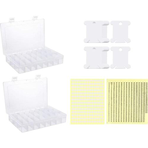 150 Embroidery Thread Bobbins Craft Set Cross Stitch Storage Box with Stickers