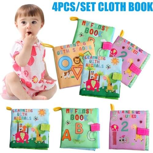 4pcs Children Books Quiet Early Education Sensorial Animal Number Enlightenment Cloth Book Baby Toys BM88