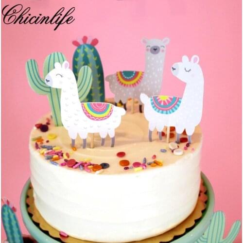 Chicinlife 5Pcs Alpaca Llama Paper CupCake Cake Toppers Baby Shower Happy Birthday Decorations Kids Party supplies