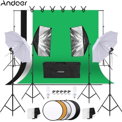 Andoer Photography Kit 5in1 Photography Reflector Soft Light Umbrella Softbox 45W Light Bulb Swivel Socket Backdrop