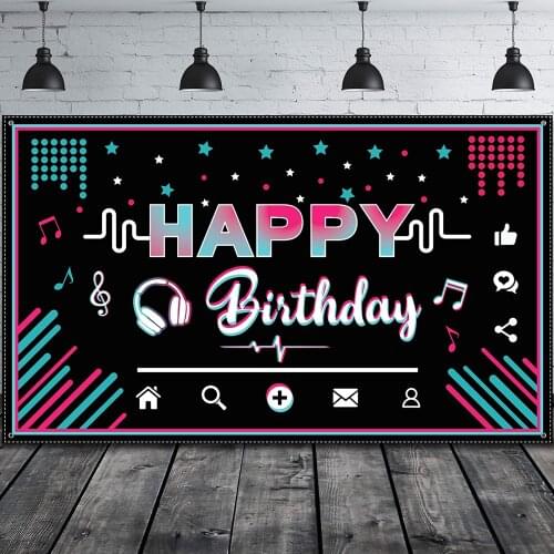 Happy Birthday Backdrop Music Party Background Photo Booth Banner Photography Party Decoration Supplies for Teens Social Media