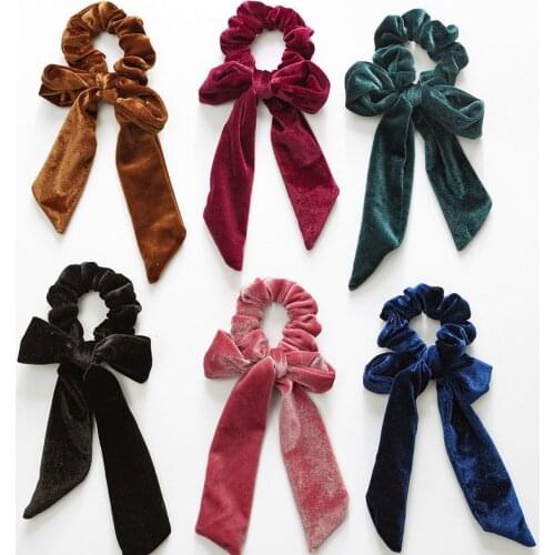 Velvet long bow Ponytail Scruncies Hair Holder Stretchy Elastic Hair band for women Hair Accessories