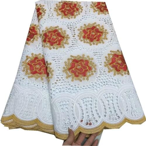 Free shipping Big High Quality white african lace fabric for wedding 5 Yards cotton swiss voile lace in Switzerland TY-125