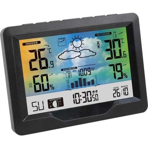Wireless Weather Station Indoor Outdoor Color Screen Weather Forecast with Outdoor Sensor Digital Temperature&Humidity Gauge
