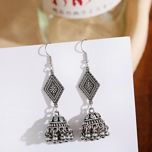 Bohemian Womens Antique Vintage Indian Jhumka Palace Retro Bell Tassel Earrings Metal Hangling Earrings
