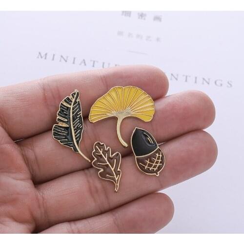 Plant pin Nature pin Acorn Enamel Lapel Pin Apricot leaf Badges Leaf Brooches Plant Badge Gifts for her