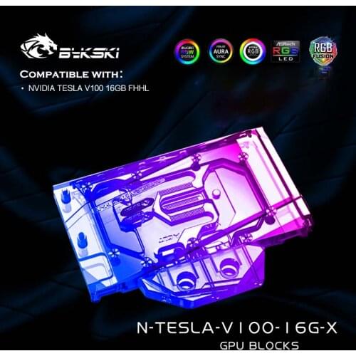 Bykski N-TESLA-V100-16G-X GPU Water Cooling Block For NVIDIA TESLA V100 16GB FHHL Graphics Card,VGS Cooler, 5V A-RGB/12V RGB