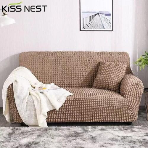 Sofa Cover Seersucker Fabric Elastic Non-Slip Anti-Dust Living Room Corner Chaise Longue Couches Cover L Shaped 1 2 3 4 Seater